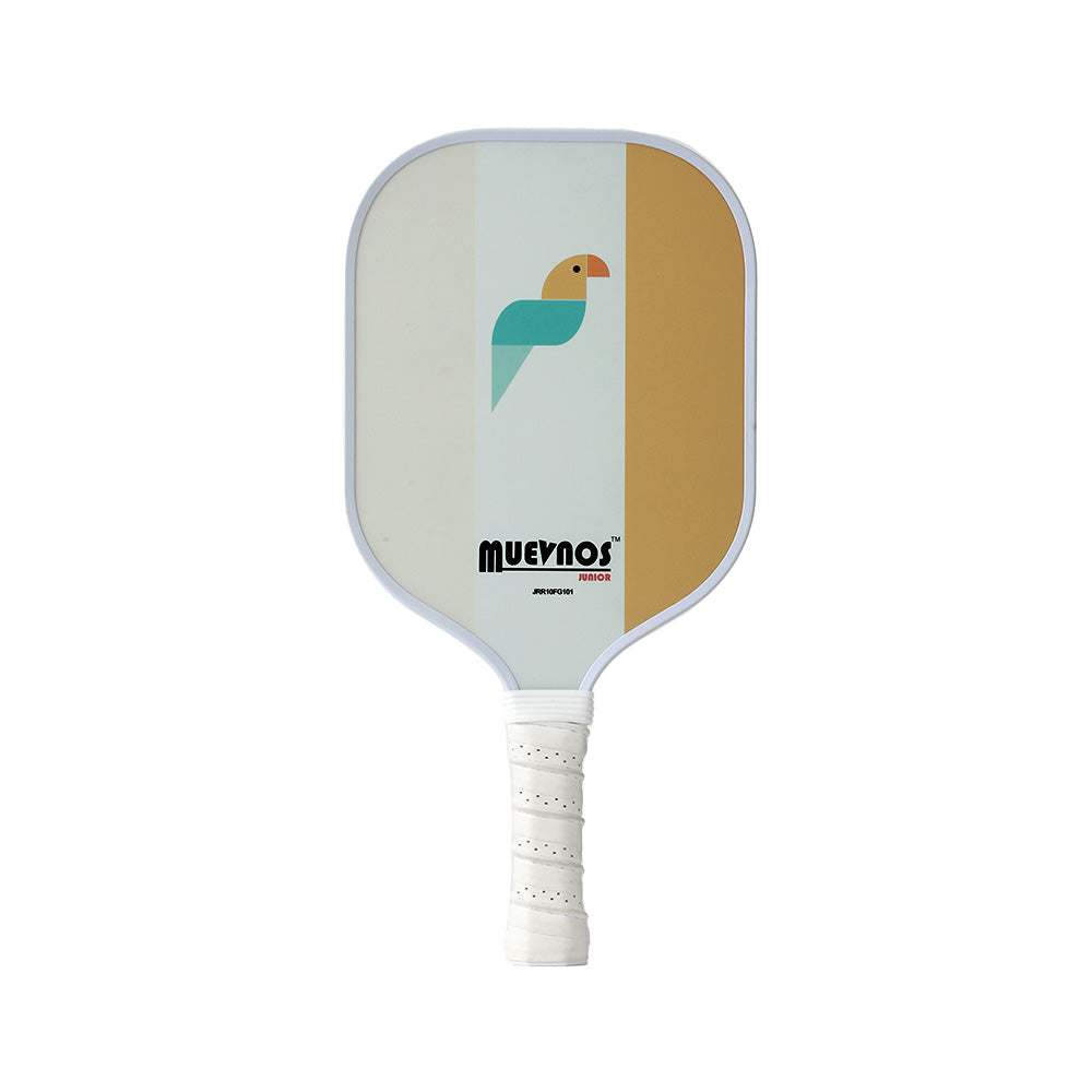 Graphic showing front view of muevnos junior paddle, with white grip